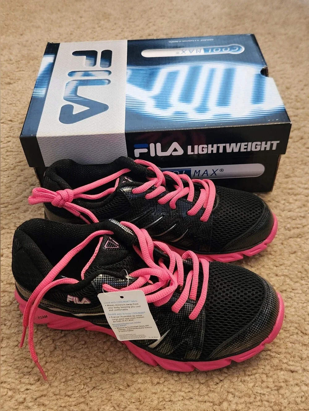 Fila Running Shoes Big Kid Youth Size 4.5 Pink Black‎ Sneaker Shoes NEW
